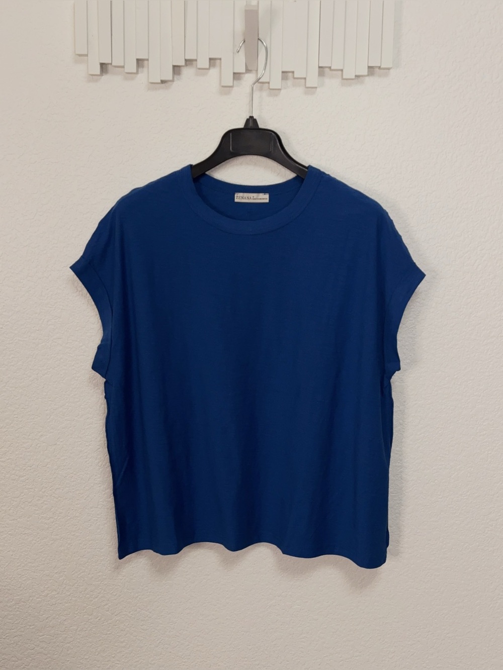 Zenana Blue 100% Cotton Oversized Cap Sleeve T Shirt Relaxed Boxy Crewneck Top